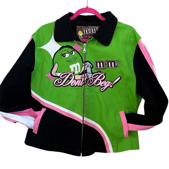 Vintage Y2K M&M’s “Don’t Beg” Racing Jacket in Green, Pink & Black Size 2XL - Picture 2 of 11
